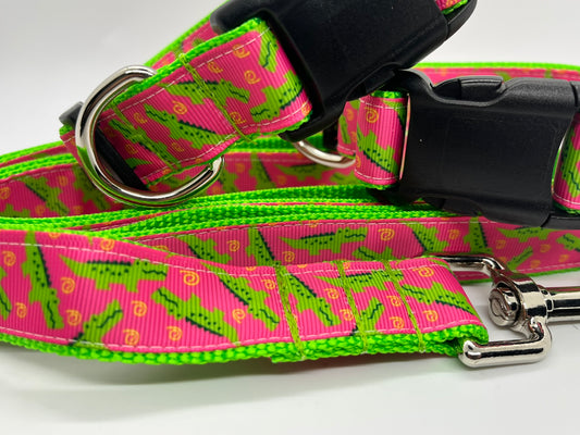Pink Gator Collection - Collars & Lead